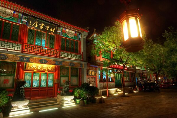 Colorful entrance to the building in the light of an old lantern