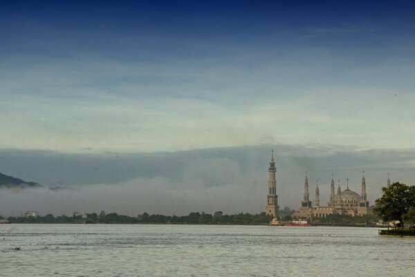 Beautiful view of the city from the river bank