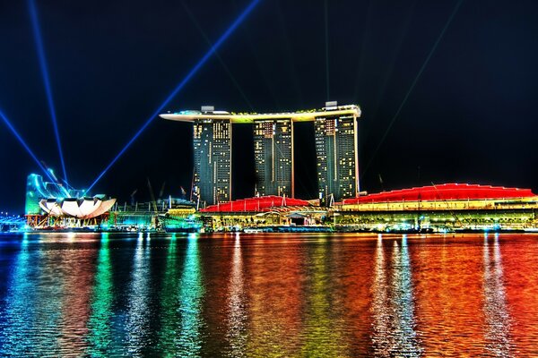 Beautiful reflection of lights on the river