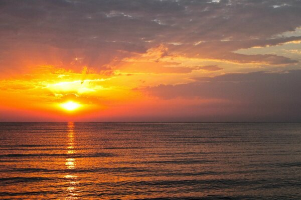 Orange sunset on the seashore