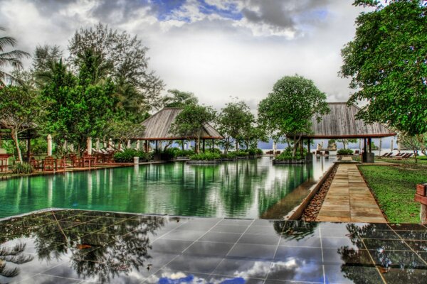 Japanese gardens located by the water