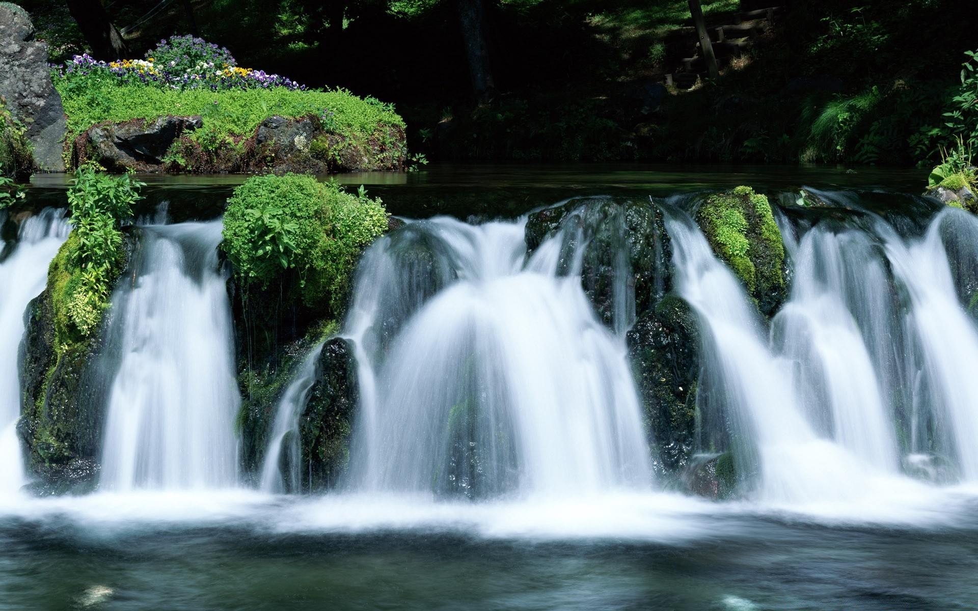 asia waterfall water cascade stream river nature fall flow motion purity outdoors wood wet clean leaf rock slick travel splash