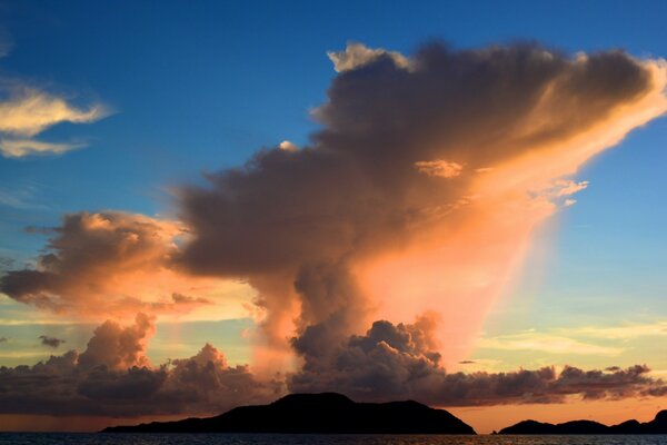 Sunset over the mountains against a cloudy sky