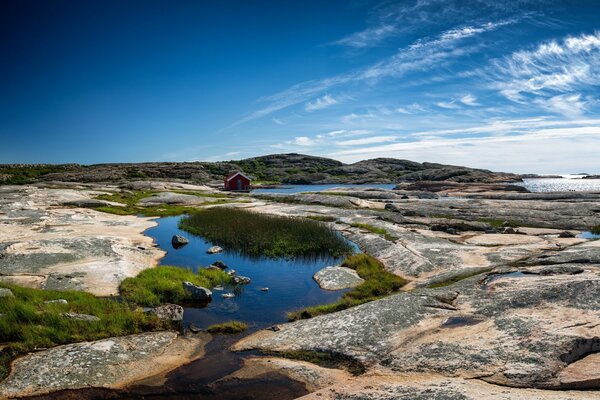 Beautiful landscape with small lakes and mountains