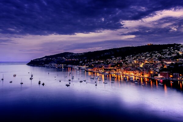 Beautiful view of the evening city from a height