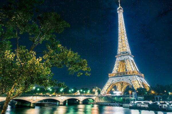 La torre Eiffel brilla en la oscuridad