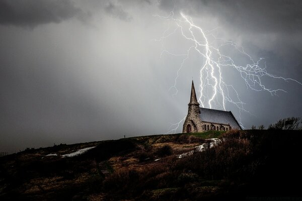 Thunderbolts flashing over the house