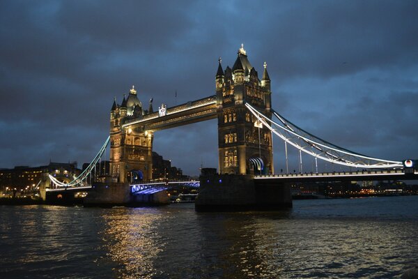 Bridge over the river in the evening twilight