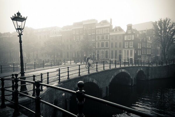 Bridge over the river. monochrome illustration