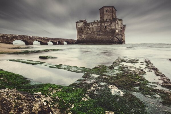 Paisaje de invierno de la torre con el puente