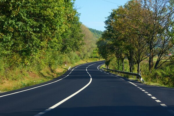 A winding road with markings and a right turn