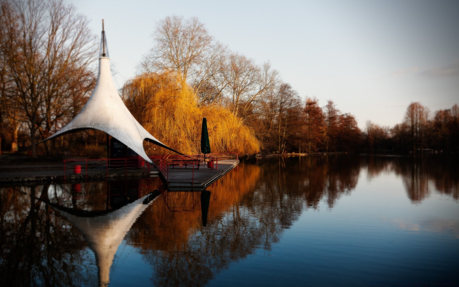 europe reflection lake water tree river outdoors dawn landscape fall nature wood mirror sky