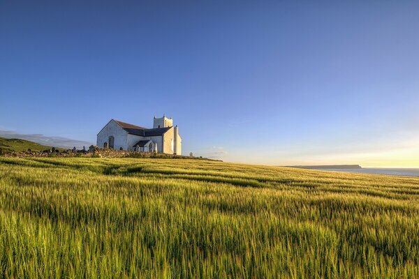 Ein einsames Haus im grünen Feld