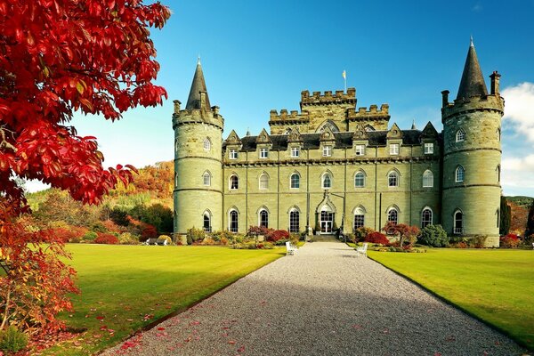 Historical castle on a blue sky background