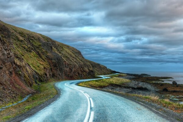 European road with an evening landscape