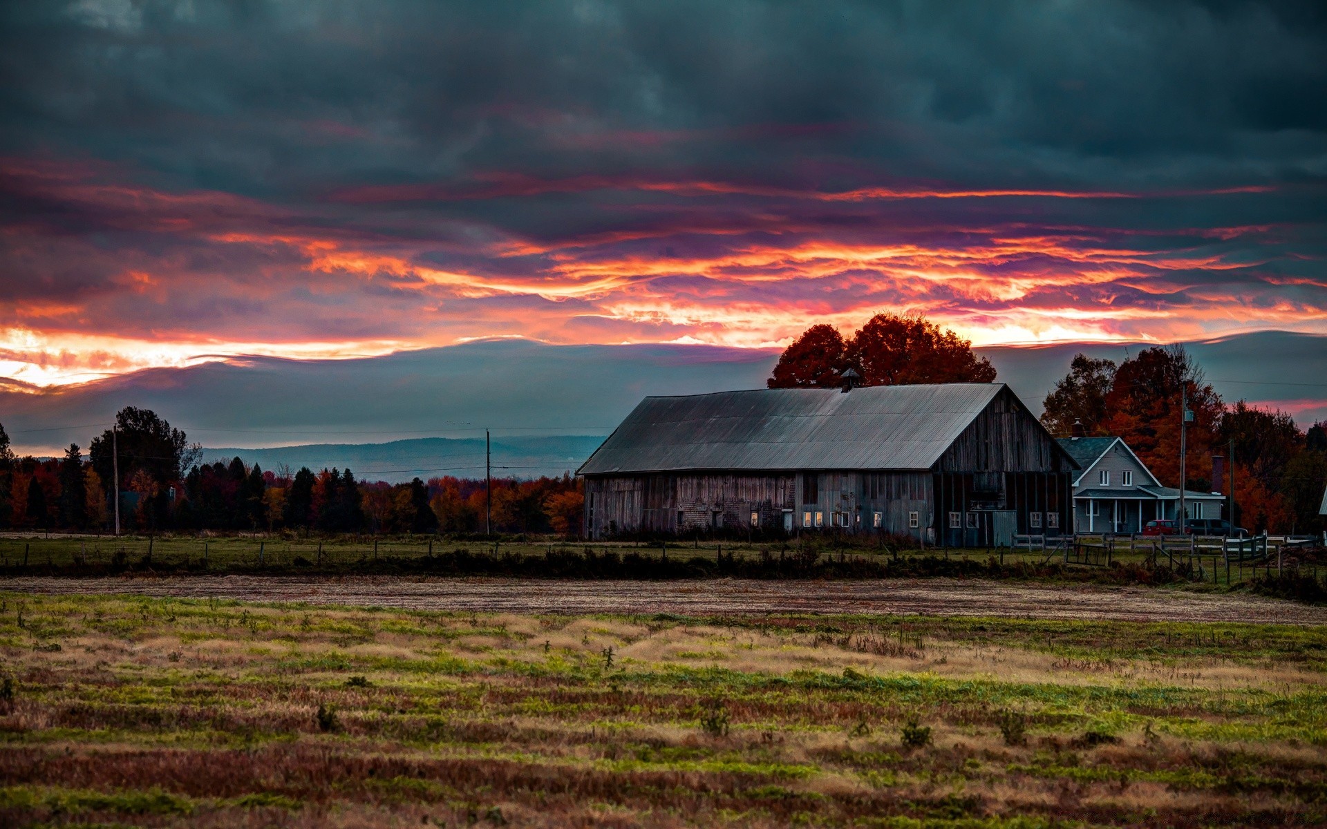 landschaft scheune bauernhof landschaft himmel holz haus des ländlichen landwirtschaft sonnenuntergang natur baum gras im freien land