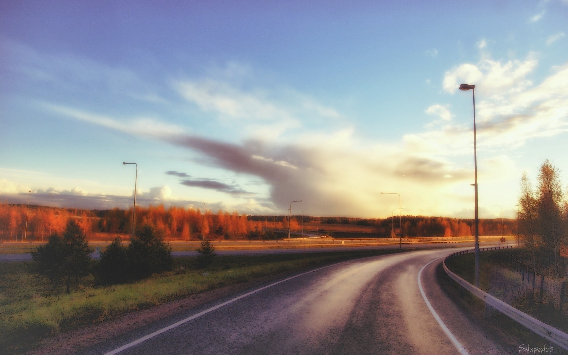 landscapes road transportation system highway street travel guidance car asphalt blur sky landscape light outdoors traffic sunset vehicle tree