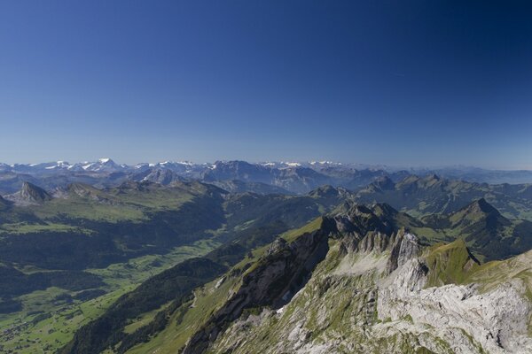 Mountainous landscape and blue sky