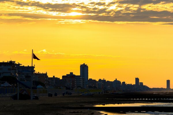 Evening sunset over a European city