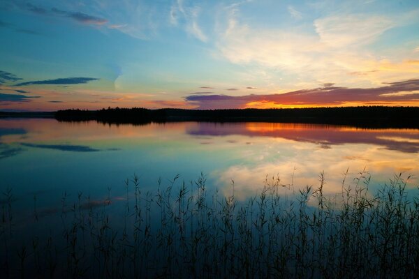 Herrlicher Sonnenuntergang am Flussufer