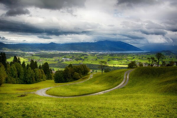 Paesaggio di erba sullo sfondo del cielo europeo