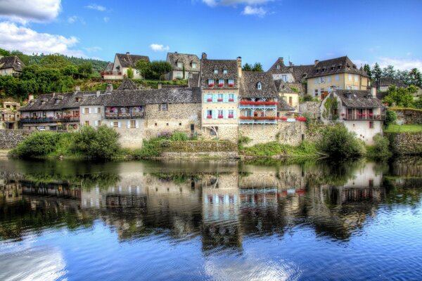 Unusual houses on the river bank