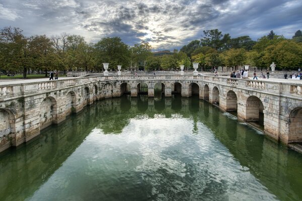 Architectural bridge over the river in Europe