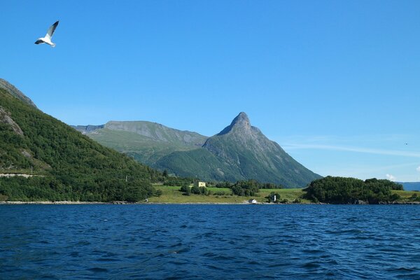 Paisaje de montañas y orillas del lago