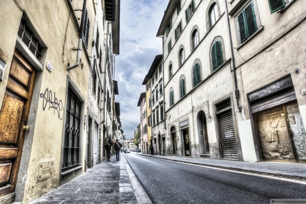 European narrow street between old houses