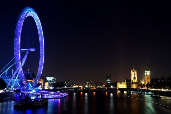 Ferris wheel ea night city background