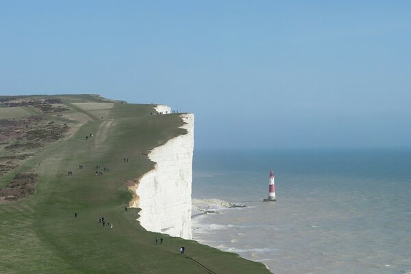 High cliff above the sea and the lighthouse