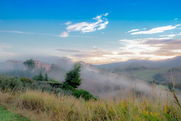 Un léger brouillard qui pousse sur la steppe