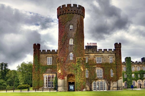 A huge castle. Beautiful trees