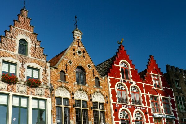 Houses in Belgium. The architecture of Bruges. Old Europe