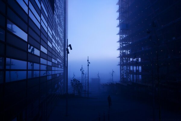 Urban landscape in blue tones