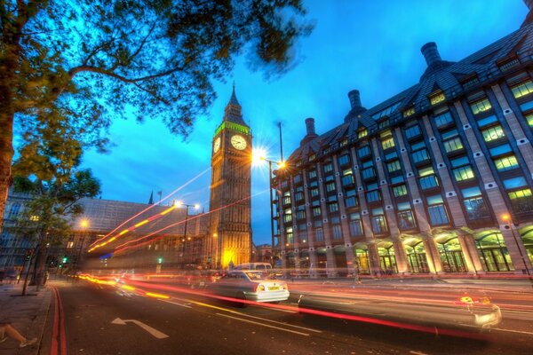 Evening, road. Architecture and the city