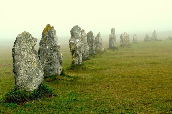 Ancient megaliths foggy in the morning