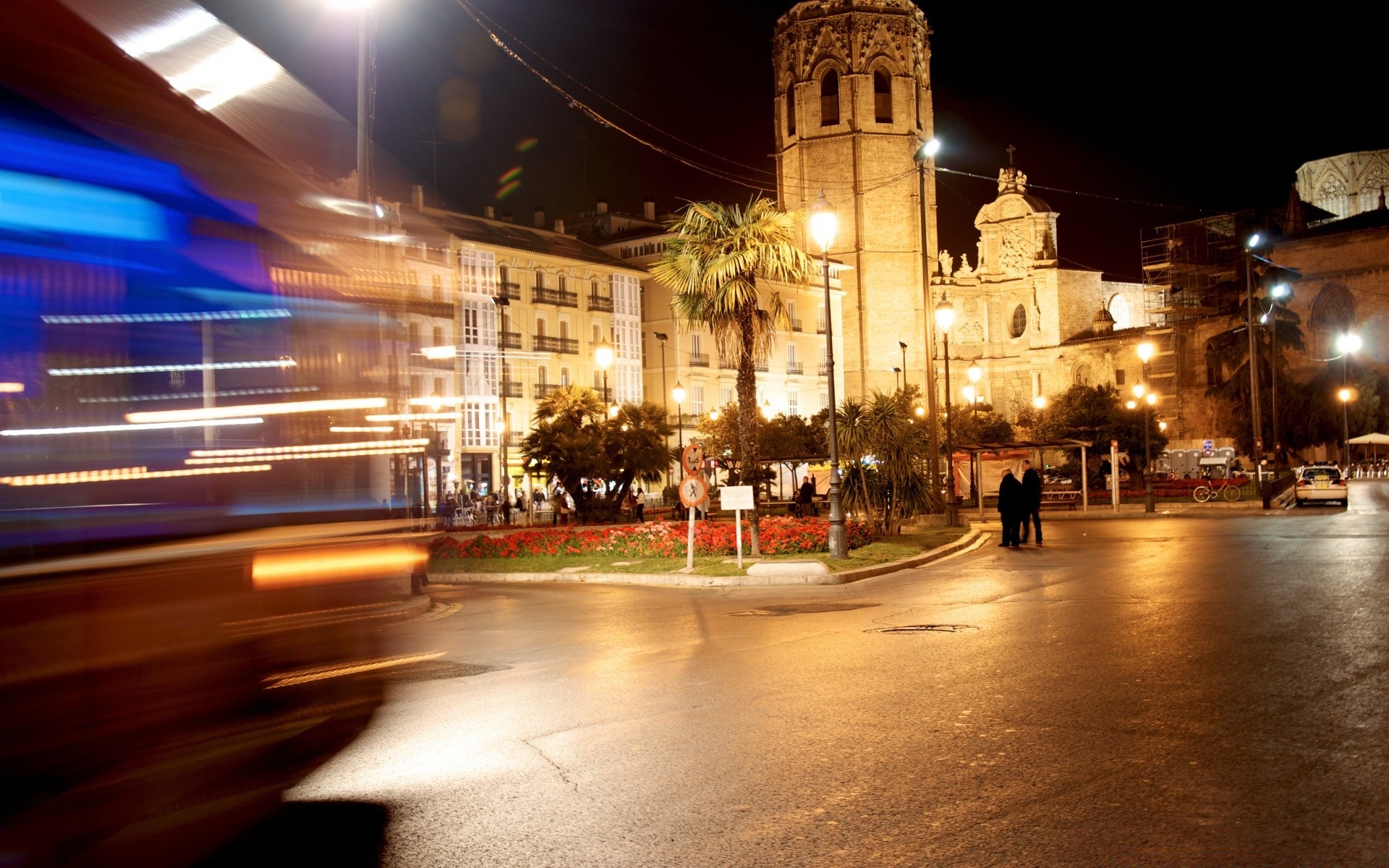 europe city travel street blur road architecture building light illuminated evening transportation system urban dusk traffic car motion bus bridge