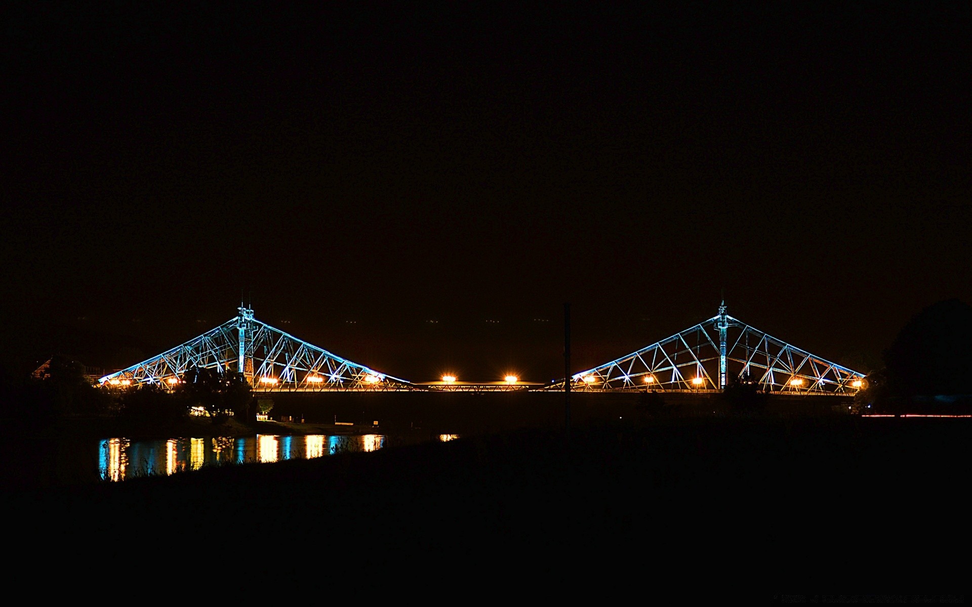 europa brücke licht architektur wasser oper haus reisen abend stadt winter mond dunkel schnee himmel ort