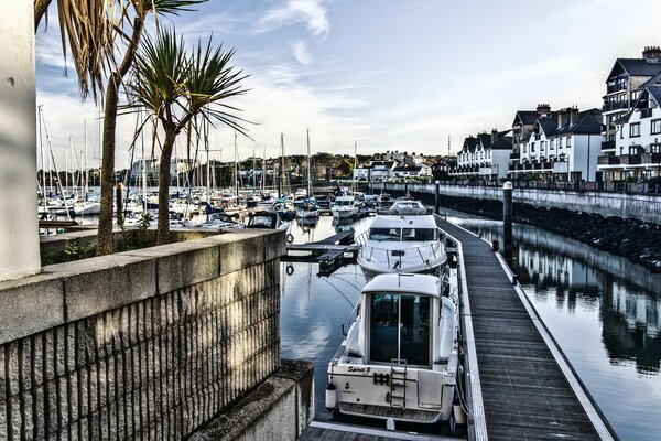 Bay and marina with white yachts