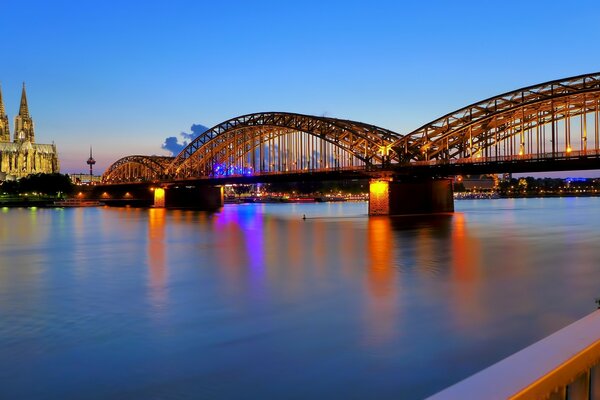 Bridge over the river at sunset