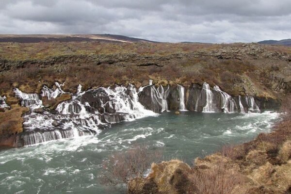 Landscape of waterfalls and mountain rapids