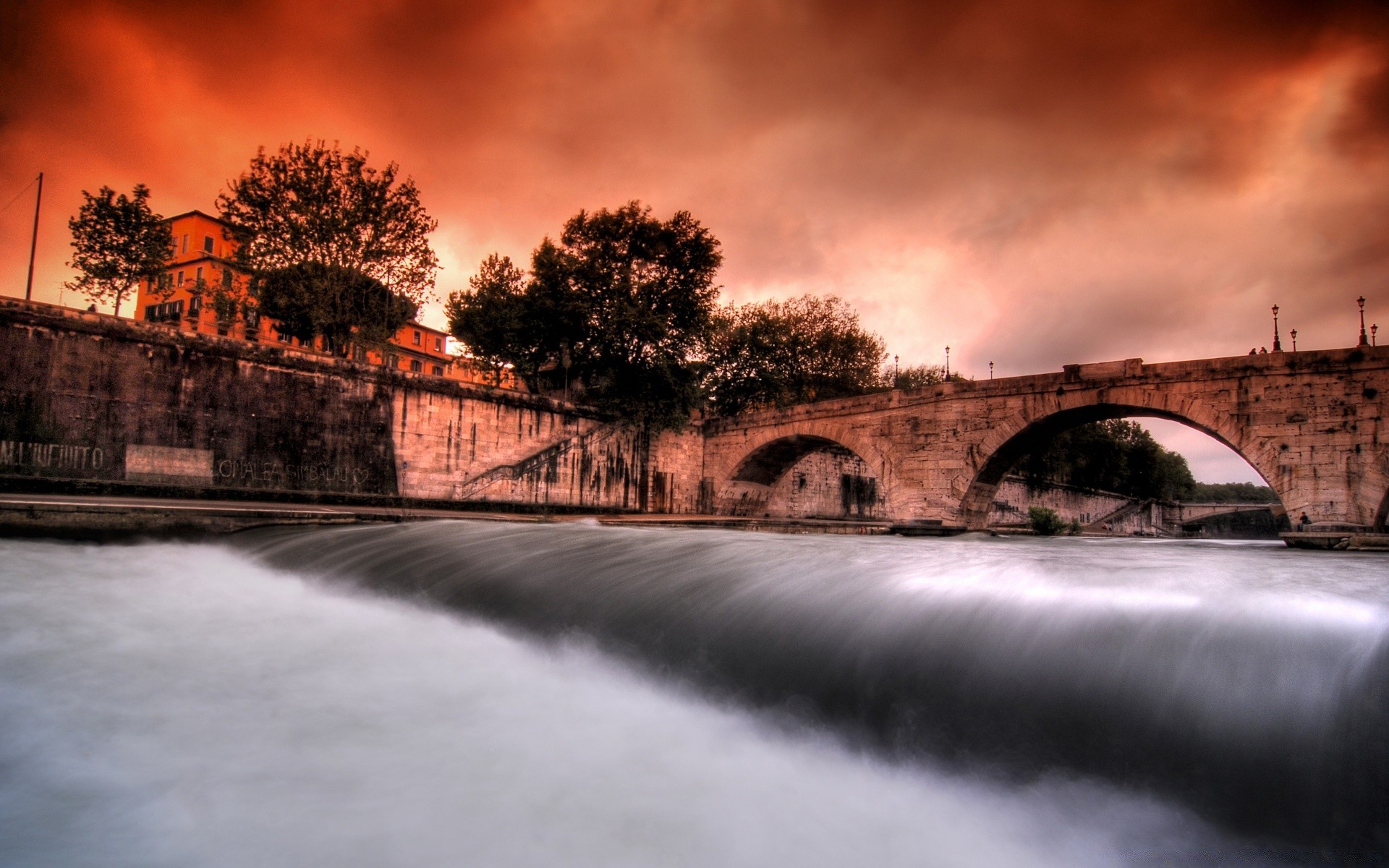 europe bridge river city water sunset landscape winter travel light sky architecture reflection dawn tree building snow street urban