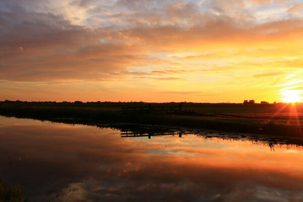 Reflection of the sunset in the water