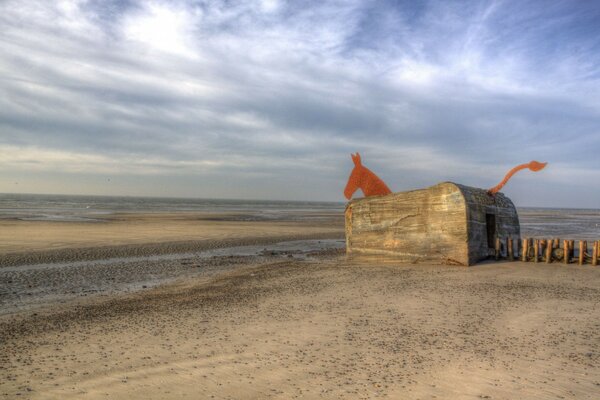 Architectural horse on the seashore morning