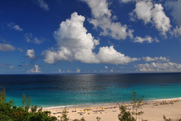 Fluffy white clouds on the sea