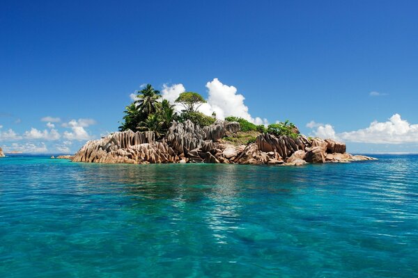 A tropical island located in the water