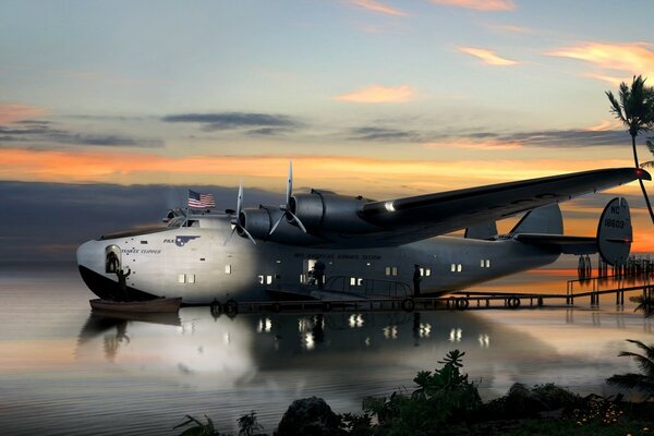 Majestic plane near a quiet island