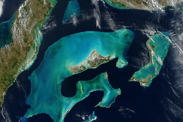 Islands with clear water top view