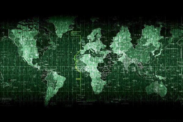 Cybernetic map of the world in green